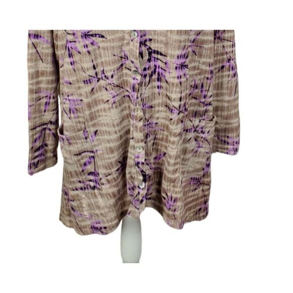 Logo Lori Goldstein Cardigan Size 1X Floral Purple Brown Artsy Cottagecore - Picture 5 of 9